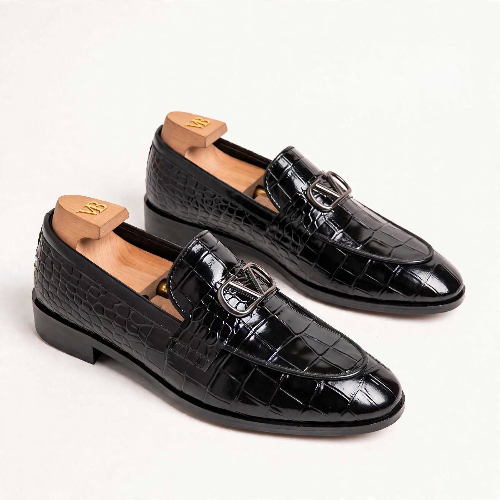Black Croco Buckle Loafers